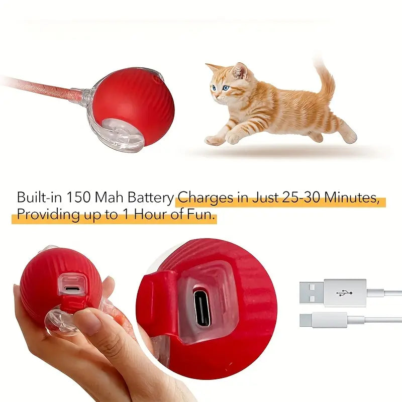 Smart Cat Toy Ball – Rechargeable, Motion-Activated Rolling Toy with Tail for Indoor Fun